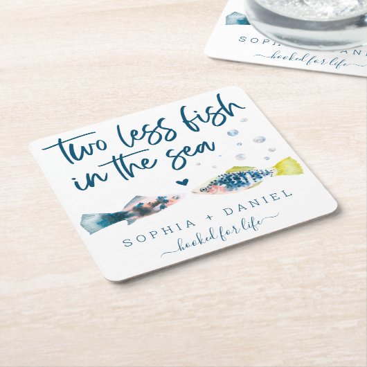 Zwei weniger Fische im Meer Hochzeitsplatz Papier Rechteckiger Pappuntersetzer (angewinkelt)