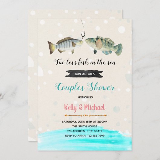 Zwei weniger Fische im Meeresduschen Einladung (Vorne/Hinten)