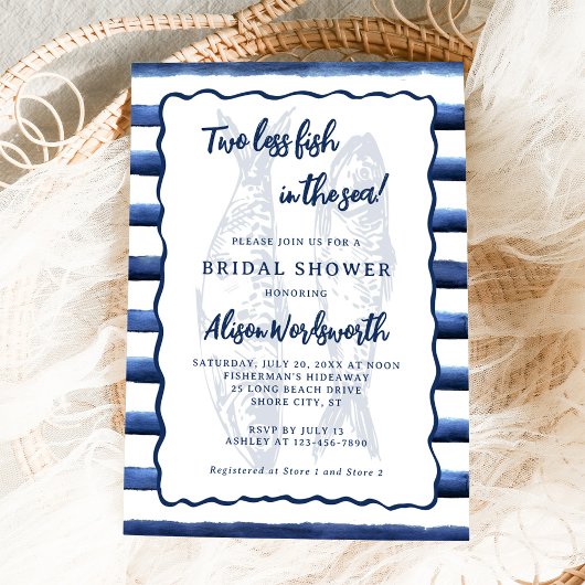 Zwei weniger Fische im nautischen Brautparty Einladung