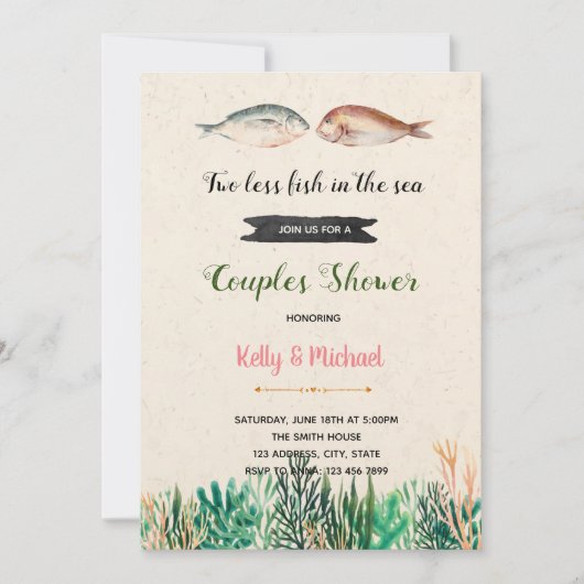 Zwei weniger Fische in der Meerdusche Einladung (Vorderseite)