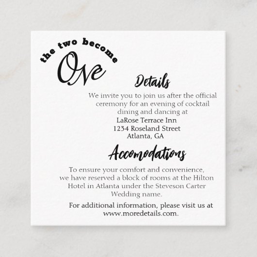 Zwei werden ein Weiß Begleitkarte (Vorderseite)