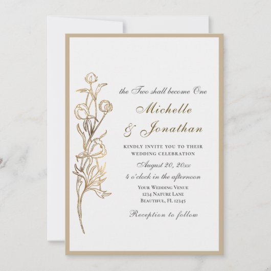 Zwei werden eine Gold Blume Christliche Hochzeit Einladung (Vorderseite)