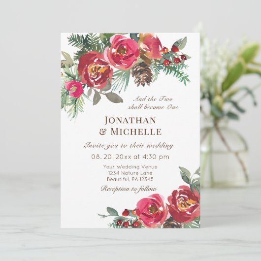 Zwei werden eine Winter-Rote Rose Christliche Hoch Einladung (Stehend Vorderseite)