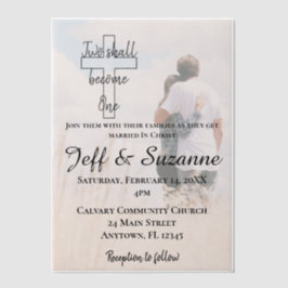 Zwei werden zu einem Christlichen Foto Hochzeit Pergament Einladungen