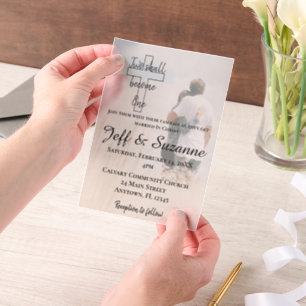 Zwei werden zu einem Christlichen Foto Hochzeit Pergament Einladungen