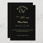 Zwei werden zu einem Gold Script Schwarz Rett-the- Einladung (Vorne/Hinten)