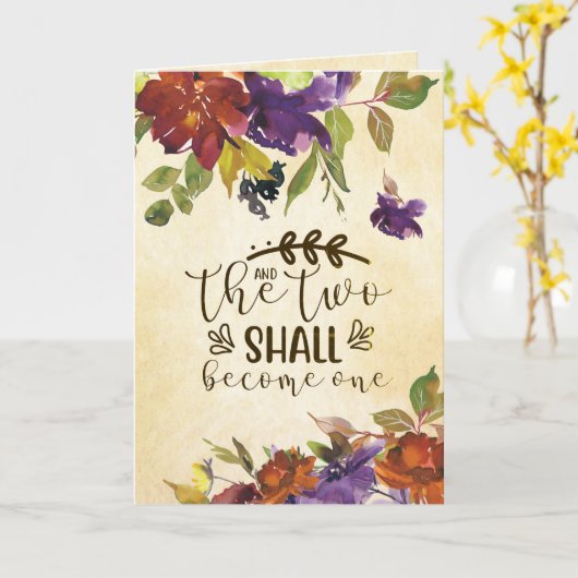 Zwei werden zu einem Hochzeitsgratulieren der Bibe Karte (Gelbe Blume)