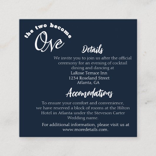 Zwei werden zu einem Navy Blue Begleitkarte (Vorderseite)