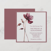 Zwei werden zu einer Burgund-Blume Moderne Hochzei Einladung (Vorne/Hinten)