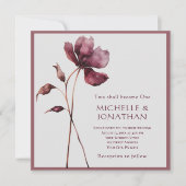 Zwei werden zu einer Burgund-Blume Moderne Hochzei Einladung (Vorderseite)