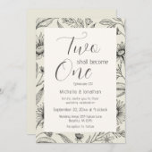 Zwei werden zu einer einfachen Vintagen Blumenhoch Einladung (Vorne/Hinten)