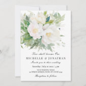 Zwei werden zu einer eleganten Hochzeit mit weißer Einladung (Vorderseite)