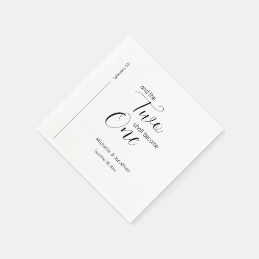 Zwei werden zu einer modernen, minimalen Hochzeit Serviette (Ecke)