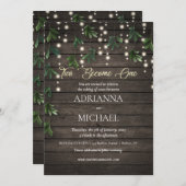 Zwei werden zu einer rustikalen Hochzeitsfeier Einladung (Vorne/Hinten)