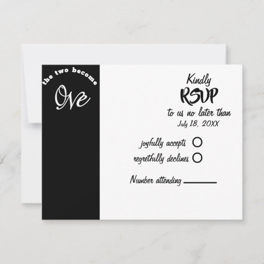 Zwei werden zu einer Schwarz-Weiß-Hochzeit RSVP Karte (Vorderseite)
