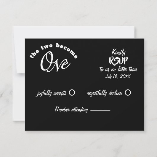 Zwei werden zu einer Schwarz-Weiß-Hochzeit RSVP Karte (Vorderseite)