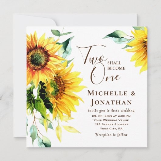 Zwei werden zu einer Sonnenblumen Christlichen Hoc Einladung (Vorderseite)