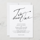 Zwei werden zu One Modern Calligraphy Schwarzweiß  Einladung (Vorderseite)