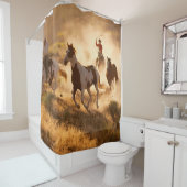 Zwei Western Cowboys reiten Pferde und springen wi Duschvorhang (Beispiel)