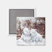 Zwei Westies in Wintertime Magnet (Vorderseite/Rückseite)