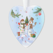 Zwei Whimsical Snowmen an einem schneebedeckten We Ornament (Vorderseite)