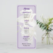 Zwei "White Lilies Wedding Menu" Menükarte (Stehend Vorderseite)