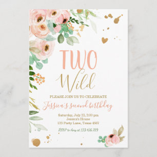 Zwei Wild 2. Geburtstag Einladung Floral Pink Gold