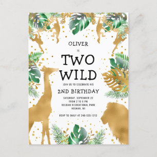 Zwei Wild 2. Geburtstag Party Green Gold Safari Postkarte