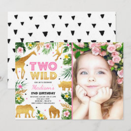 Zwei Wild-2. Geburtstag-Party Safari Animals Party Einladung