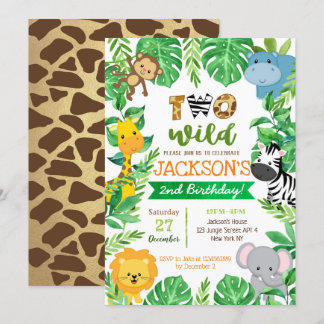 Zwei Wild 2. Geburtstag Safari Tiere Einladungen