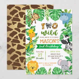 Zwei Wild 2. Geburtstag Safari Tiere Einladungen
