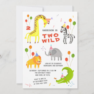 Zwei Wild-2. Geburtstag Safari Tiere Niedliches Fo Einladung
