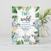 Zwei Wild Birthday Gold Safari Jungle Animals Part Einladung (Stehend Vorderseite)