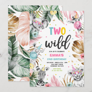 Zwei Wild Birthday Gold Safari Jungle Animals Part Einladung