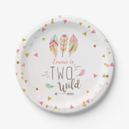 Zwei Wild-Birthday Mint Pink Gold 2. Girl Tribal Pappteller