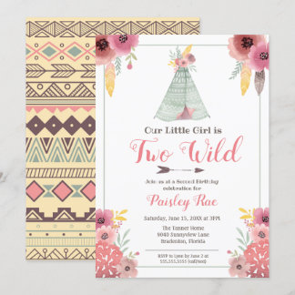 Zwei Wild Boho Girls zum zweiten Geburtstag Einladung