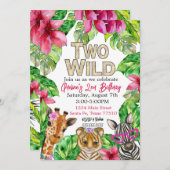 Zwei Wild Girl Safari Geburtstagsfeier Einladung (Vorne/Hinten)