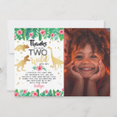 Zwei Wild Girls Dinosaur Zweites Foto Dankeskarte (Vorderseite)