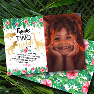 Zwei Wild Girls Dinosaur Zweites Foto Dankeskarte