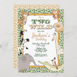 Zwei Wild-Jungle-Safari Geburtstagsparty Einladung
