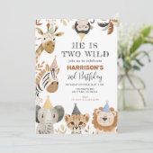 Zwei wild lebende Party Jungle Safari Tiere Geburt Einladung (Stehend Vorderseite)