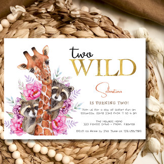 Zwei wild lebende Safari-Tiere Kindergeburtstag Pa Einladung