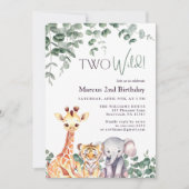 Zwei wild lebende Wasserfarben Safari Tiere zum zw Einladung (Vorderseite)