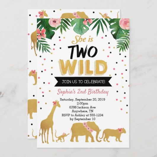 Zwei Wild Safari 2. Geburtstag Einladung (Vorne/Hinten)