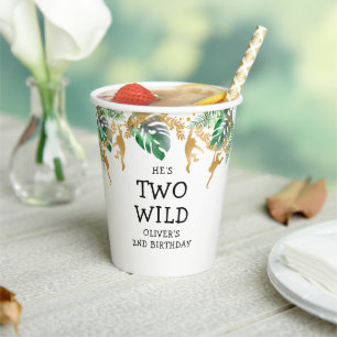 Zwei Wild Safari 2. Geburtstag Grün Gold Weiß Pappbecher