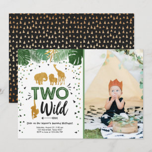 Zwei Wild Safari Gold Boy Animals Geburtstagsparty Einladung