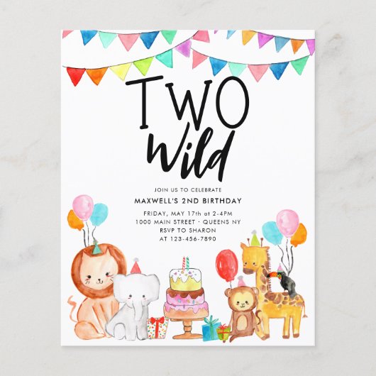 ZWEI WILD Safari Party Tiere 2. Geburtstag Flyer (Vorne)