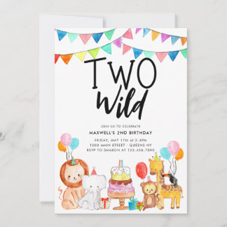 ZWEI WILD Safari Party Tiere Kinder 2. Geburtstag Einladung