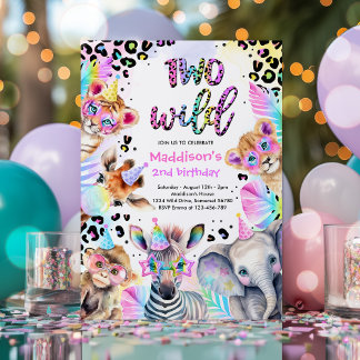 Zwei Wild Safari Pink Girl Leopard Geburtstagspart Einladung
