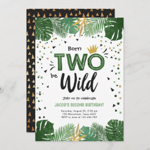 Zwei Wild Tropical Safari Gold Boy 2. Geburtstag Einladung